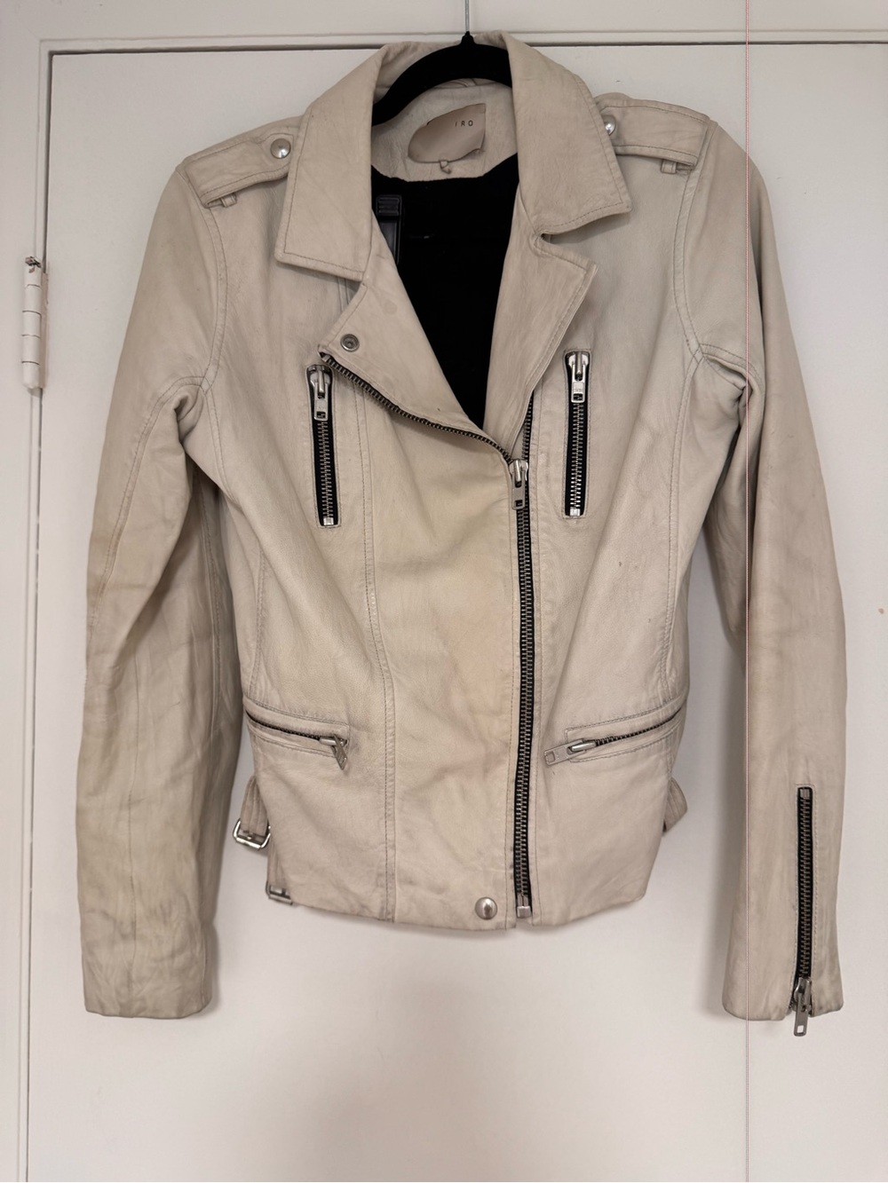 IRO HAN LEATHER JACKET- IVORY- USED- SIZE 2 - Picture 2 of 4
